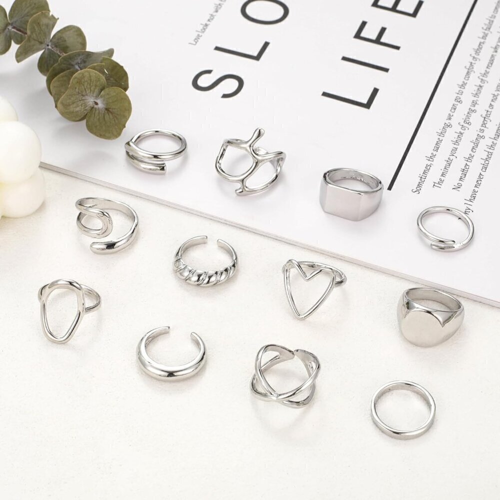 ❤️Women Sliver Rings Set Open Stacking Knuckle Ring, Signet Rings for Gift - Picture 4 of 8